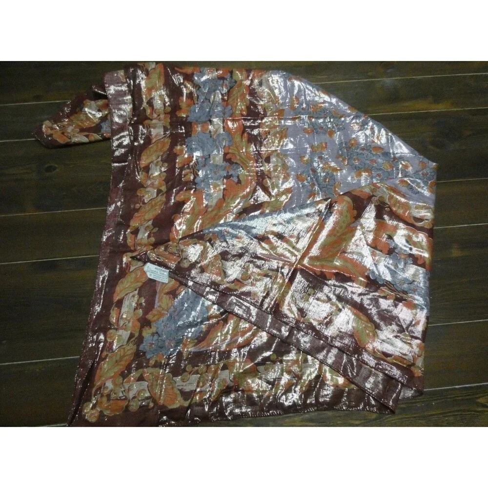 VTG Oscar de la Renta Accessory St Metallic Woven Floral Scarf Multicolor 44